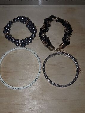 Women's Bracelet Set in Black, Silver, and Cream — Mixed-Style Stack
